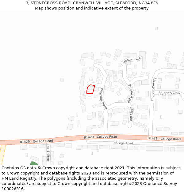 3, STONECROSS ROAD, CRANWELL VILLAGE, SLEAFORD, NG34 8FN: Location map and indicative extent of plot