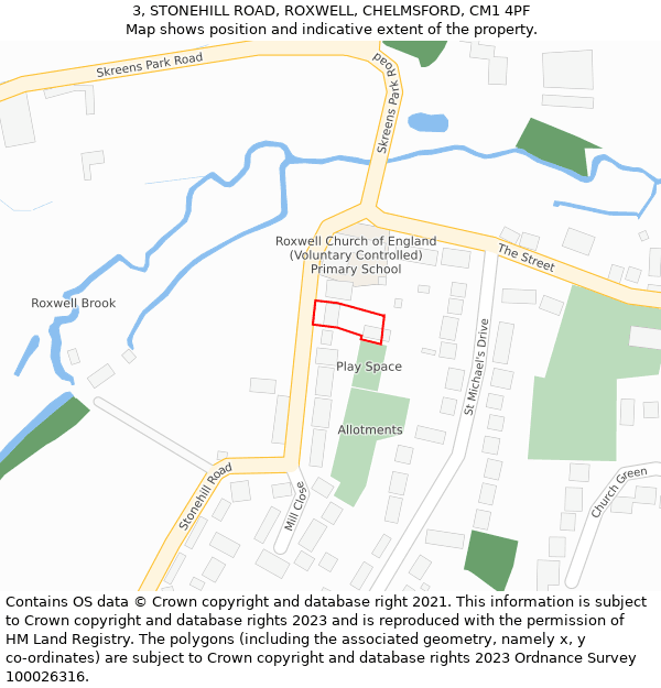 3, STONEHILL ROAD, ROXWELL, CHELMSFORD, CM1 4PF: Location map and indicative extent of plot