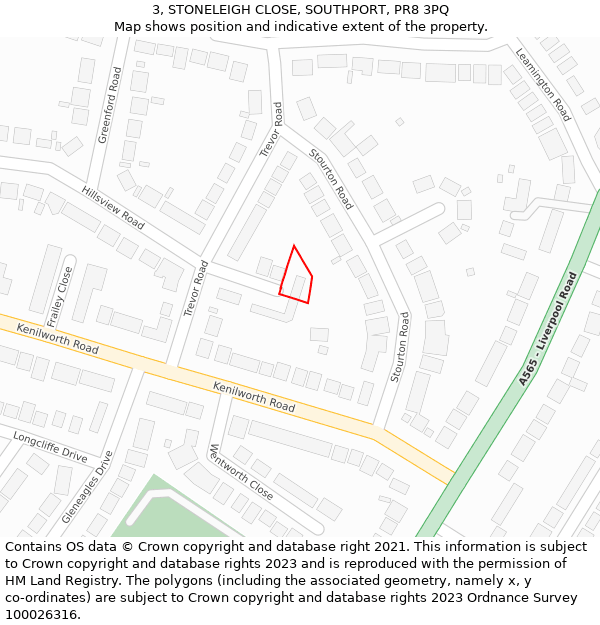 3, STONELEIGH CLOSE, SOUTHPORT, PR8 3PQ: Location map and indicative extent of plot