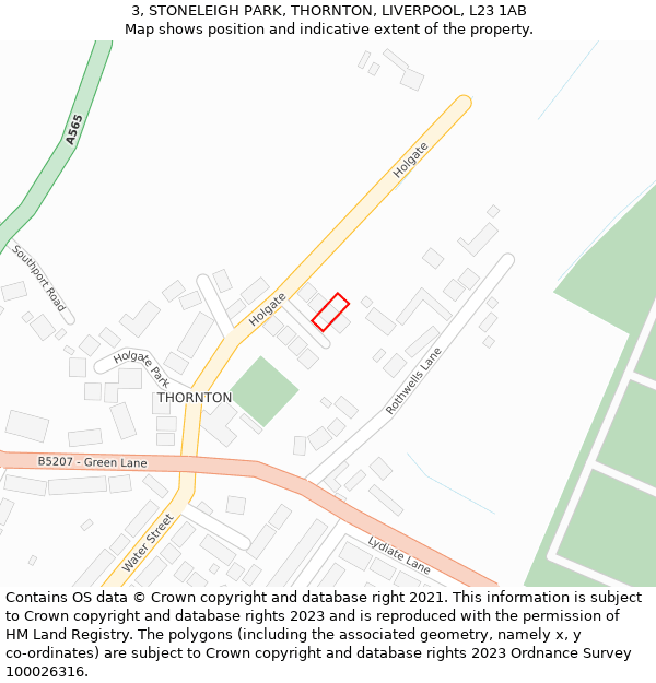 3, STONELEIGH PARK, THORNTON, LIVERPOOL, L23 1AB: Location map and indicative extent of plot