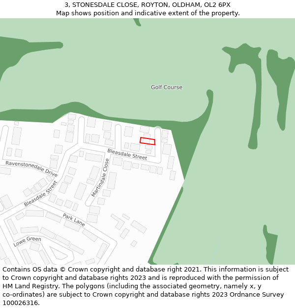 3, STONESDALE CLOSE, ROYTON, OLDHAM, OL2 6PX: Location map and indicative extent of plot