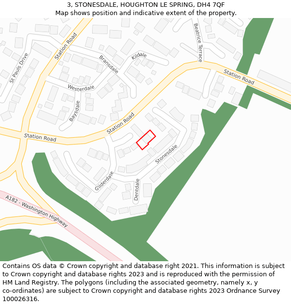 3, STONESDALE, HOUGHTON LE SPRING, DH4 7QF: Location map and indicative extent of plot