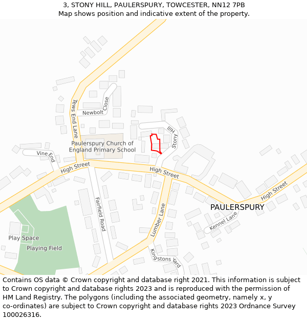 3, STONY HILL, PAULERSPURY, TOWCESTER, NN12 7PB: Location map and indicative extent of plot