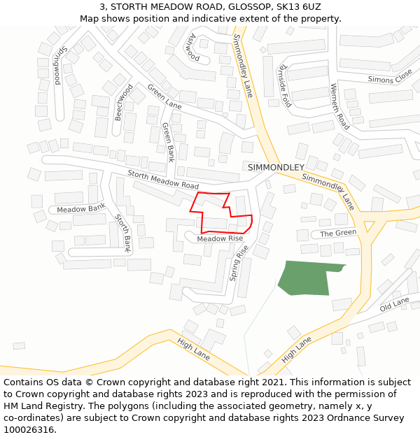 3, STORTH MEADOW ROAD, GLOSSOP, SK13 6UZ: Location map and indicative extent of plot
