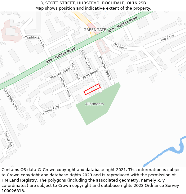 3, STOTT STREET, HURSTEAD, ROCHDALE, OL16 2SB: Location map and indicative extent of plot