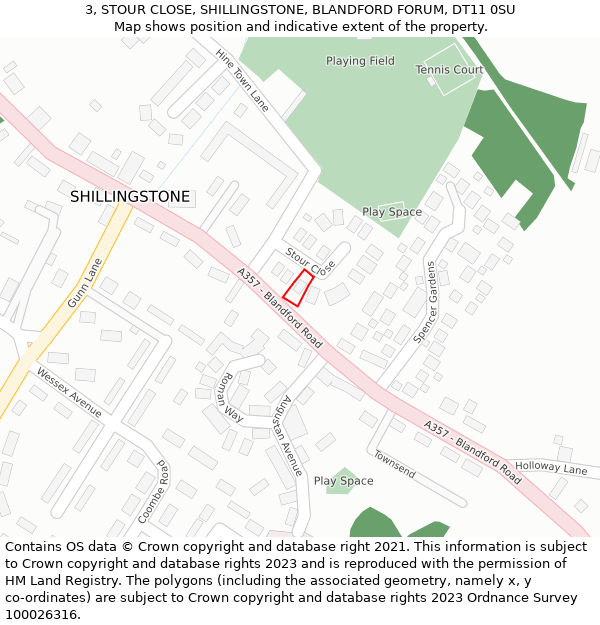 3, STOUR CLOSE, SHILLINGSTONE, BLANDFORD FORUM, DT11 0SU: Location map and indicative extent of plot