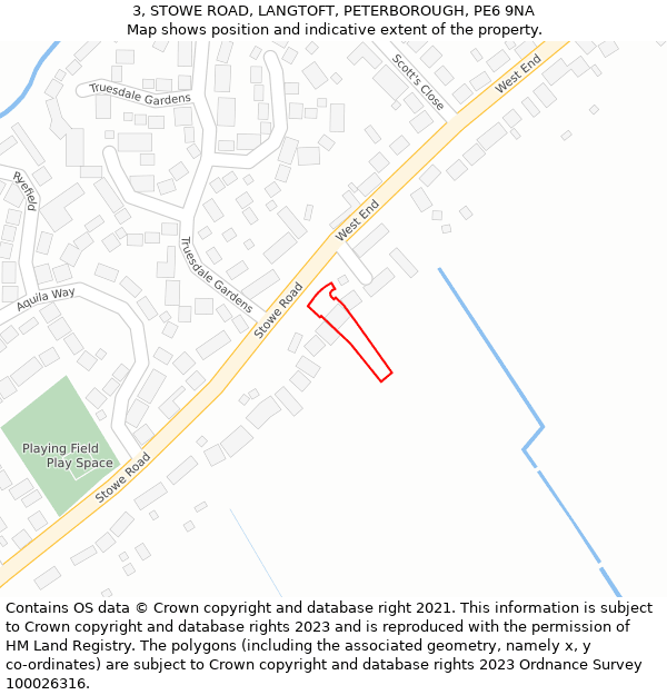 3, STOWE ROAD, LANGTOFT, PETERBOROUGH, PE6 9NA: Location map and indicative extent of plot