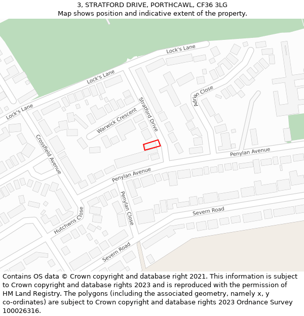 3, STRATFORD DRIVE, PORTHCAWL, CF36 3LG: Location map and indicative extent of plot