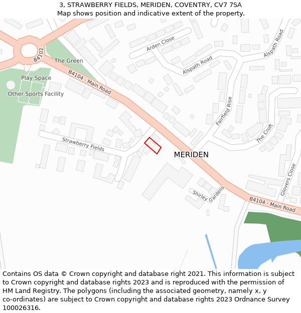 3, STRAWBERRY FIELDS, MERIDEN, COVENTRY, CV7 7SA: Location map and indicative extent of plot