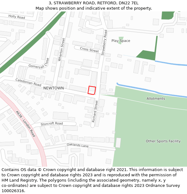 3, STRAWBERRY ROAD, RETFORD, DN22 7EL: Location map and indicative extent of plot