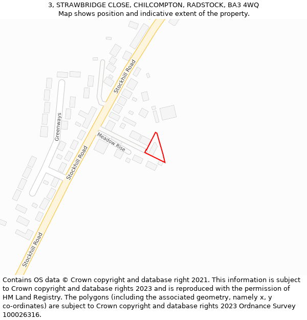 3, STRAWBRIDGE CLOSE, CHILCOMPTON, RADSTOCK, BA3 4WQ: Location map and indicative extent of plot