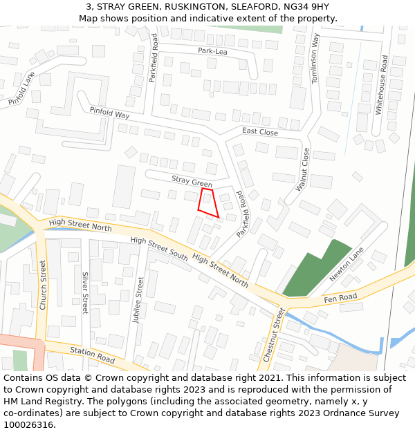 3, STRAY GREEN, RUSKINGTON, SLEAFORD, NG34 9HY: Location map and indicative extent of plot