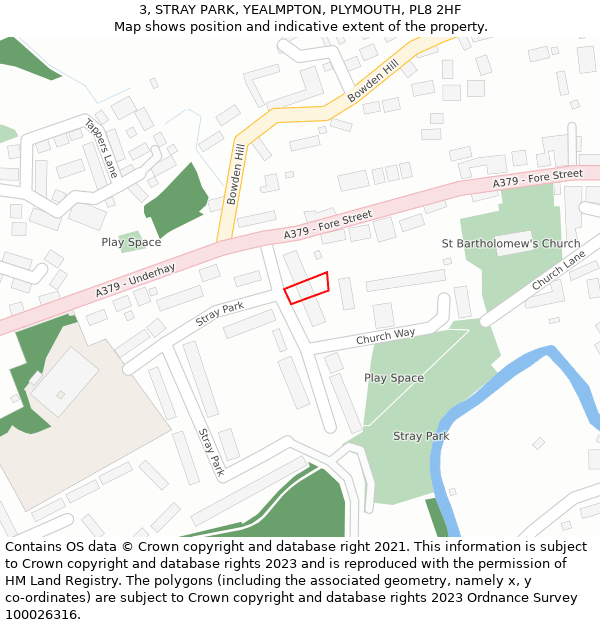 3, STRAY PARK, YEALMPTON, PLYMOUTH, PL8 2HF: Location map and indicative extent of plot