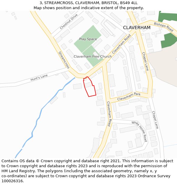 3, STREAMCROSS, CLAVERHAM, BRISTOL, BS49 4LL: Location map and indicative extent of plot