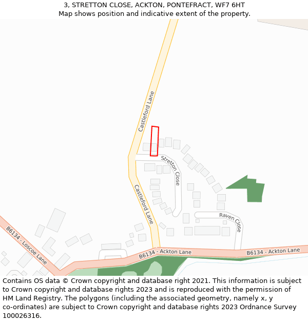 3, STRETTON CLOSE, ACKTON, PONTEFRACT, WF7 6HT: Location map and indicative extent of plot