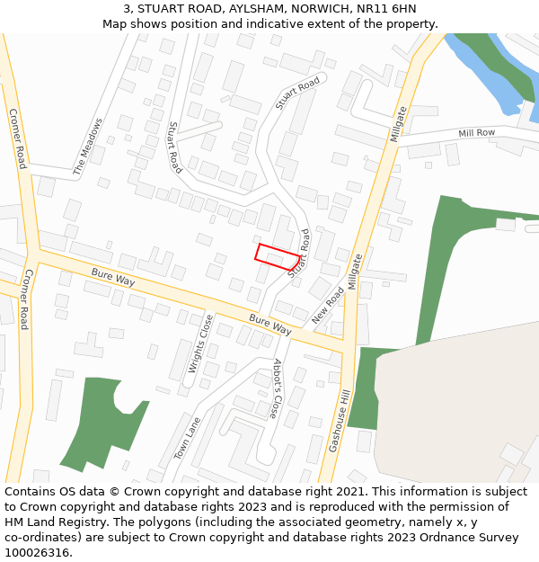 3, STUART ROAD, AYLSHAM, NORWICH, NR11 6HN: Location map and indicative extent of plot