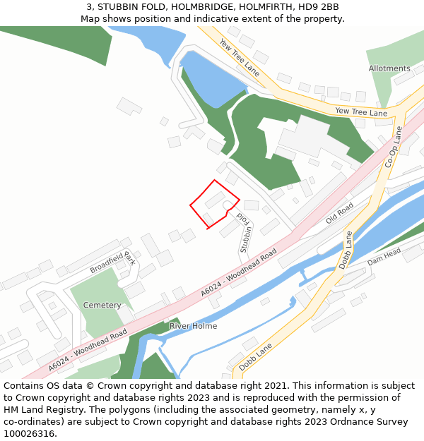3, STUBBIN FOLD, HOLMBRIDGE, HOLMFIRTH, HD9 2BB: Location map and indicative extent of plot