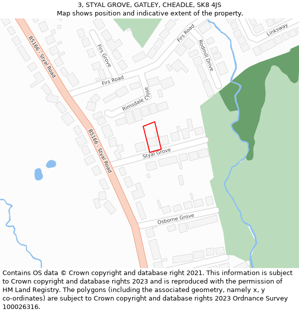 3, STYAL GROVE, GATLEY, CHEADLE, SK8 4JS: Location map and indicative extent of plot