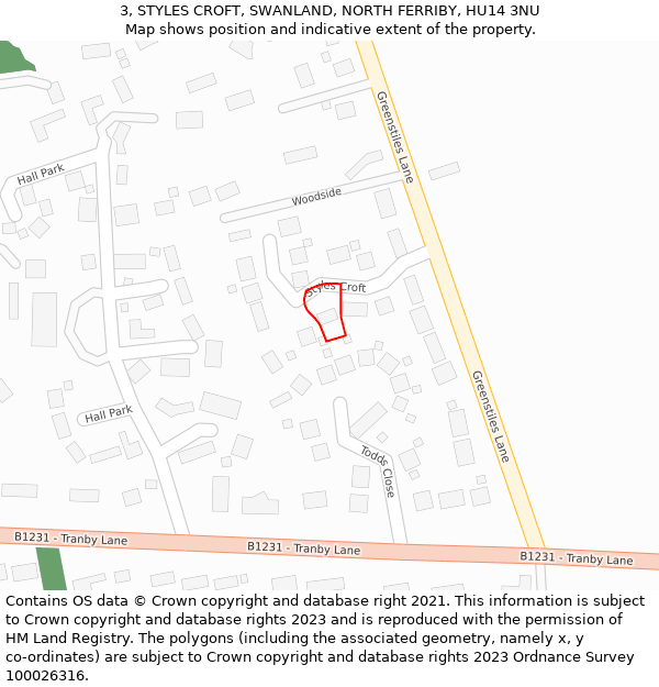 3, STYLES CROFT, SWANLAND, NORTH FERRIBY, HU14 3NU: Location map and indicative extent of plot