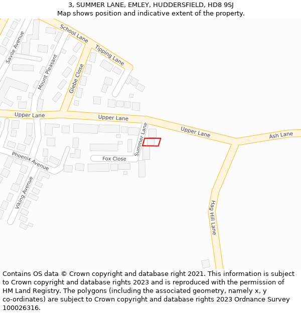 3, SUMMER LANE, EMLEY, HUDDERSFIELD, HD8 9SJ: Location map and indicative extent of plot