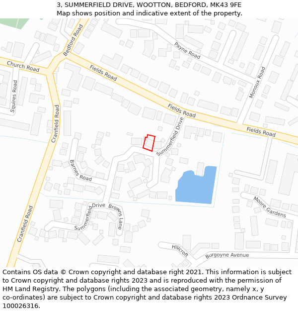 3, SUMMERFIELD DRIVE, WOOTTON, BEDFORD, MK43 9FE: Location map and indicative extent of plot