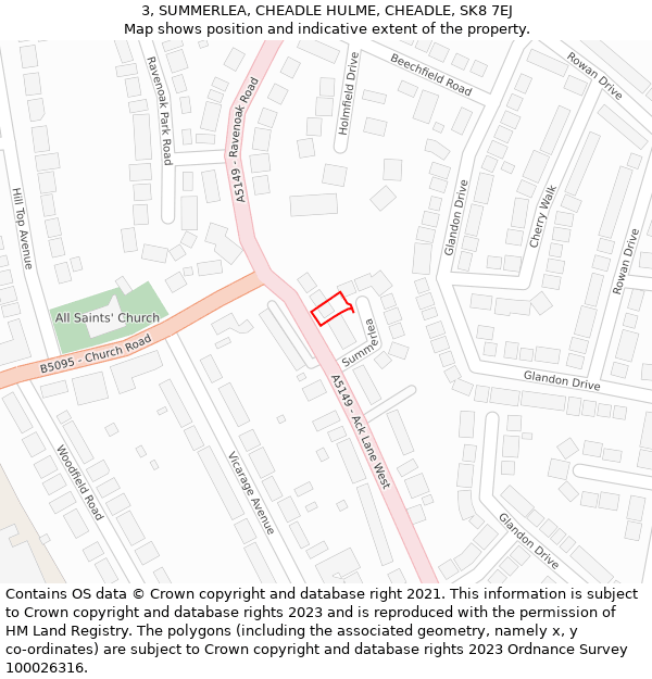 3, SUMMERLEA, CHEADLE HULME, CHEADLE, SK8 7EJ: Location map and indicative extent of plot