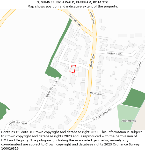 3, SUMMERLEIGH WALK, FAREHAM, PO14 2TG: Location map and indicative extent of plot