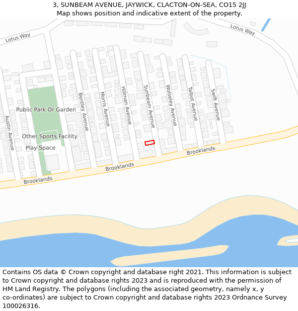 3, SUNBEAM AVENUE, JAYWICK, CLACTON-ON-SEA, CO15 2JJ: Location map and indicative extent of plot