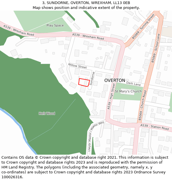 3, SUNDORNE, OVERTON, WREXHAM, LL13 0EB: Location map and indicative extent of plot
