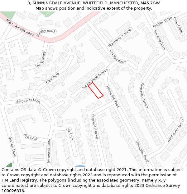 3, SUNNINGDALE AVENUE, WHITEFIELD, MANCHESTER, M45 7GW: Location map and indicative extent of plot