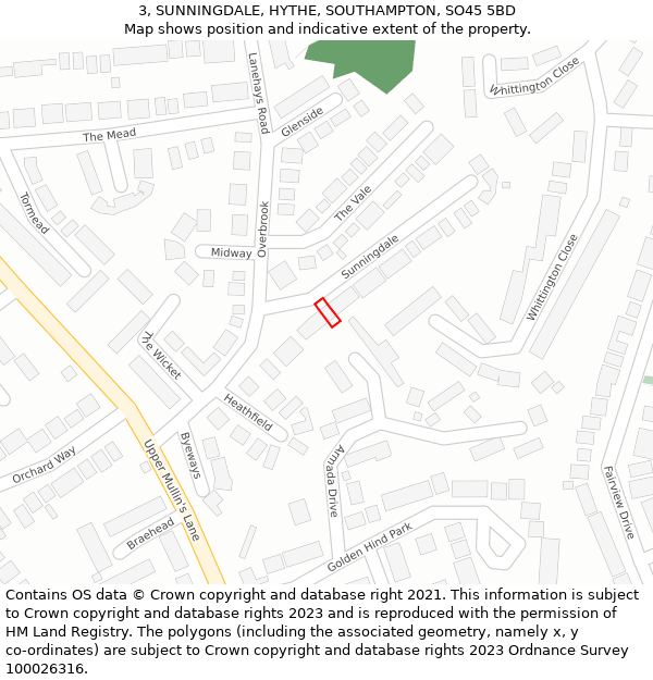 3, SUNNINGDALE, HYTHE, SOUTHAMPTON, SO45 5BD: Location map and indicative extent of plot