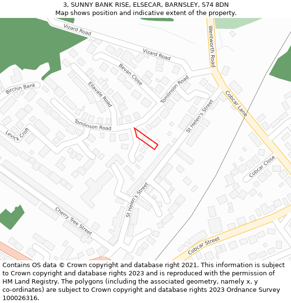 3, SUNNY BANK RISE, ELSECAR, BARNSLEY, S74 8DN: Location map and indicative extent of plot