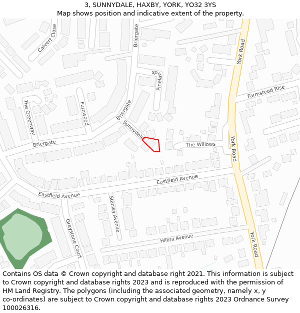 3, SUNNYDALE, HAXBY, YORK, YO32 3YS: Location map and indicative extent of plot