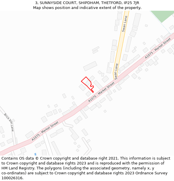 3, SUNNYSIDE COURT, SHIPDHAM, THETFORD, IP25 7JR: Location map and indicative extent of plot