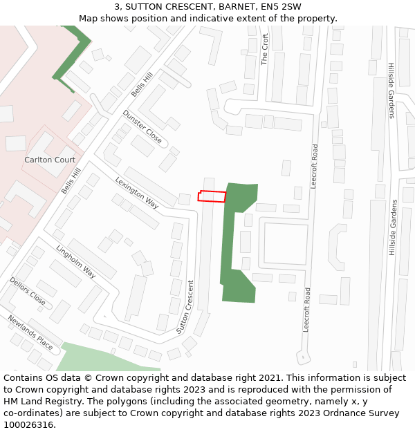 3, SUTTON CRESCENT, BARNET, EN5 2SW: Location map and indicative extent of plot