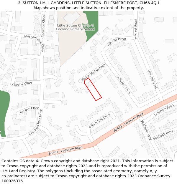 3, SUTTON HALL GARDENS, LITTLE SUTTON, ELLESMERE PORT, CH66 4QH: Location map and indicative extent of plot