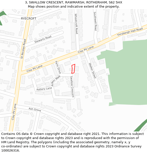 3, SWALLOW CRESCENT, RAWMARSH, ROTHERHAM, S62 5HX: Location map and indicative extent of plot