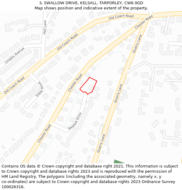 3, SWALLOW DRIVE, KELSALL, TARPORLEY, CW6 0GD: Location map and indicative extent of plot