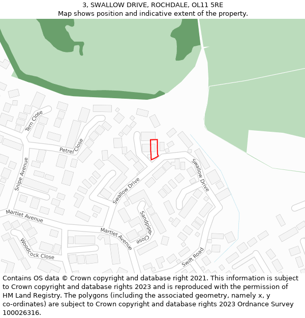 3, SWALLOW DRIVE, ROCHDALE, OL11 5RE: Location map and indicative extent of plot