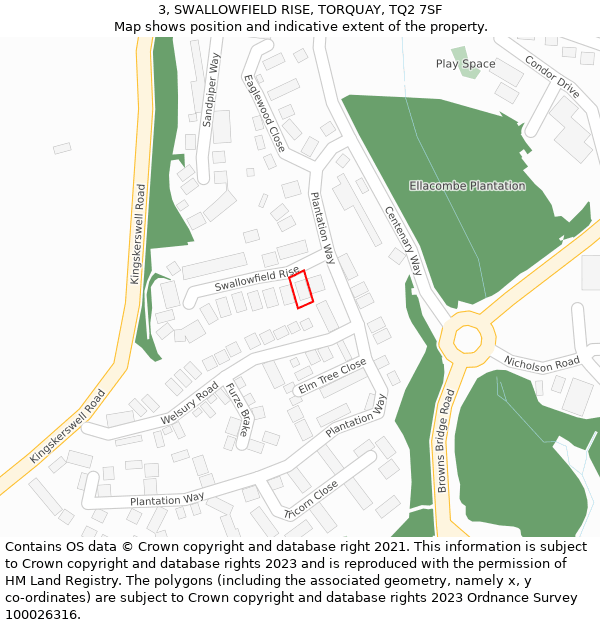 3, SWALLOWFIELD RISE, TORQUAY, TQ2 7SF: Location map and indicative extent of plot