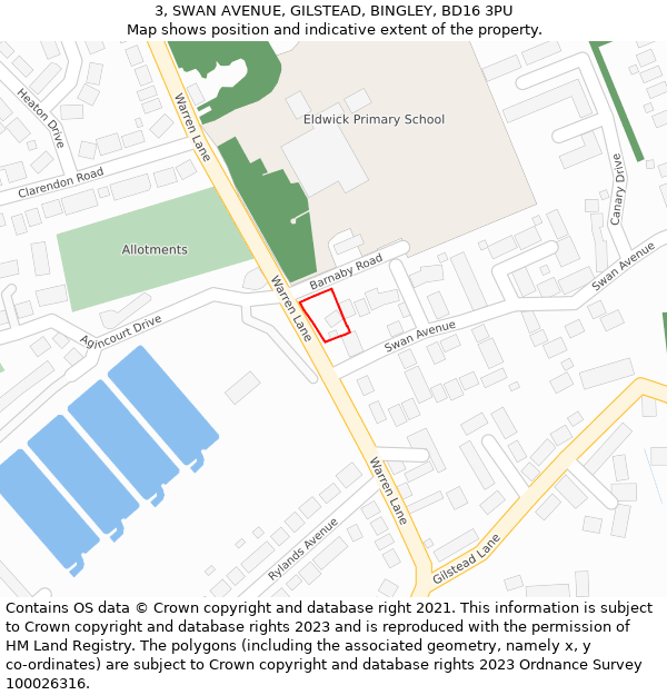 3, SWAN AVENUE, GILSTEAD, BINGLEY, BD16 3PU: Location map and indicative extent of plot