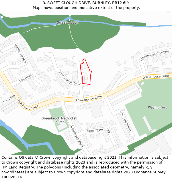 3, SWEET CLOUGH DRIVE, BURNLEY, BB12 6LY: Location map and indicative extent of plot