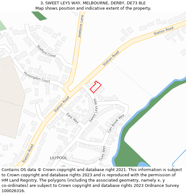 3, SWEET LEYS WAY, MELBOURNE, DERBY, DE73 8LE: Location map and indicative extent of plot