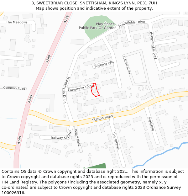 3, SWEETBRIAR CLOSE, SNETTISHAM, KING'S LYNN, PE31 7UH: Location map and indicative extent of plot