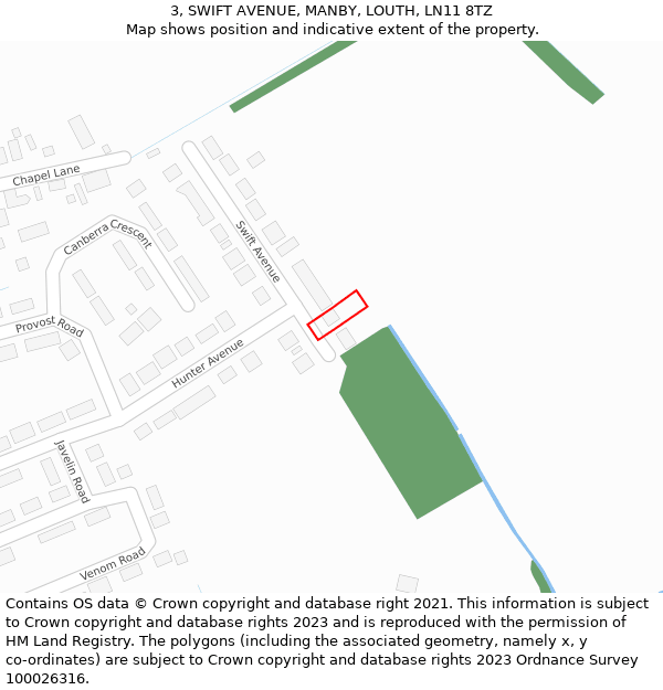 3, SWIFT AVENUE, MANBY, LOUTH, LN11 8TZ: Location map and indicative extent of plot