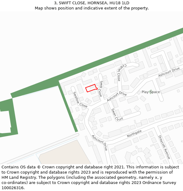 3, SWIFT CLOSE, HORNSEA, HU18 1LD: Location map and indicative extent of plot