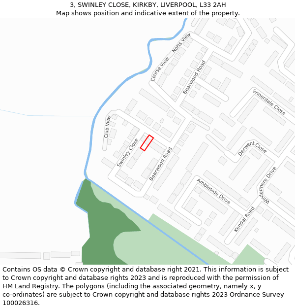 3, SWINLEY CLOSE, KIRKBY, LIVERPOOL, L33 2AH: Location map and indicative extent of plot