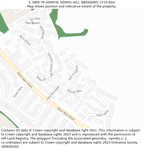 3, SWN YR ADERYN, KENFIG HILL, BRIDGEND, CF33 6GA: Location map and indicative extent of plot