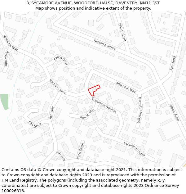 3, SYCAMORE AVENUE, WOODFORD HALSE, DAVENTRY, NN11 3ST: Location map and indicative extent of plot