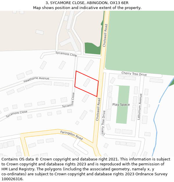3, SYCAMORE CLOSE, ABINGDON, OX13 6ER: Location map and indicative extent of plot